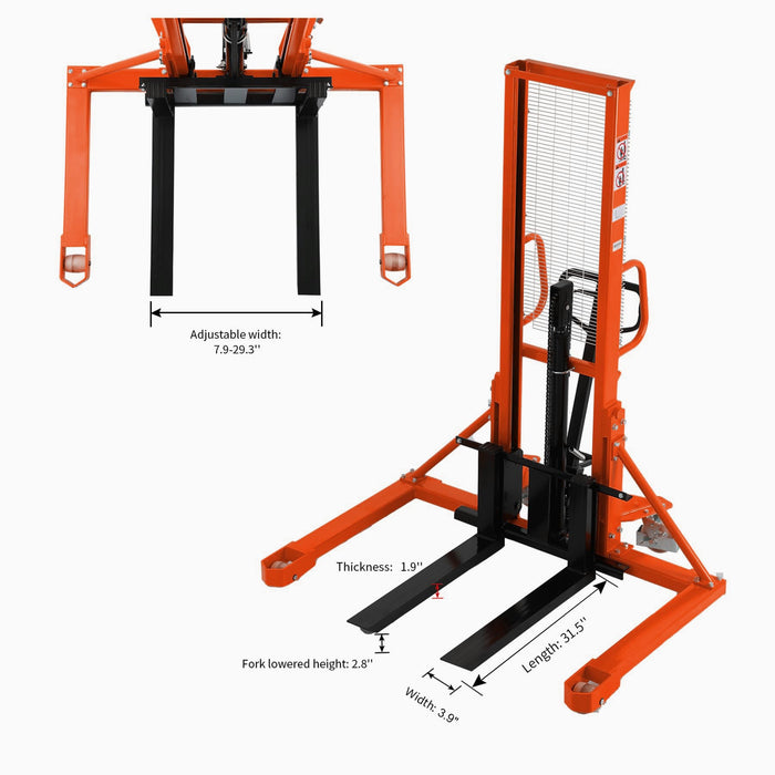 Tory Carrier T-3004 | Manual Straddle Stacker | 1100 lbs Capacity | 63" Lift Height