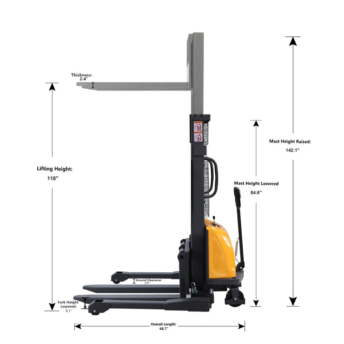 Tory Carrier A-3012 | Semi Electric Straddle Stacker | 3300 lbs Capacity | 118" Lift Height