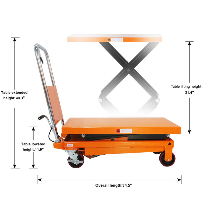 Tory Carrier T-2003 | Scissor Lift Table Cart | 330 lbs Capacity | 43.3" Lift Height