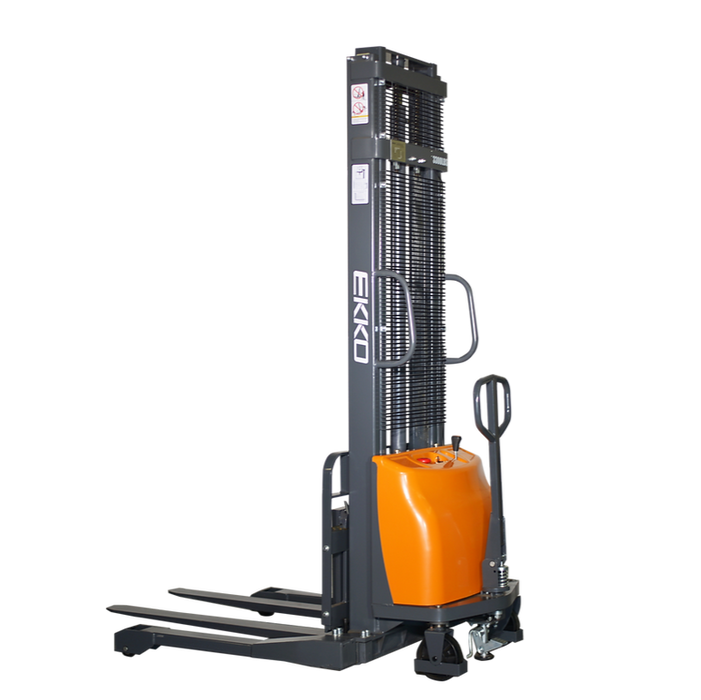 EKKO EA15A-138 | Semi-Electric Straddle Stacker | 3300 lbs Capacity | 138" Lift Height