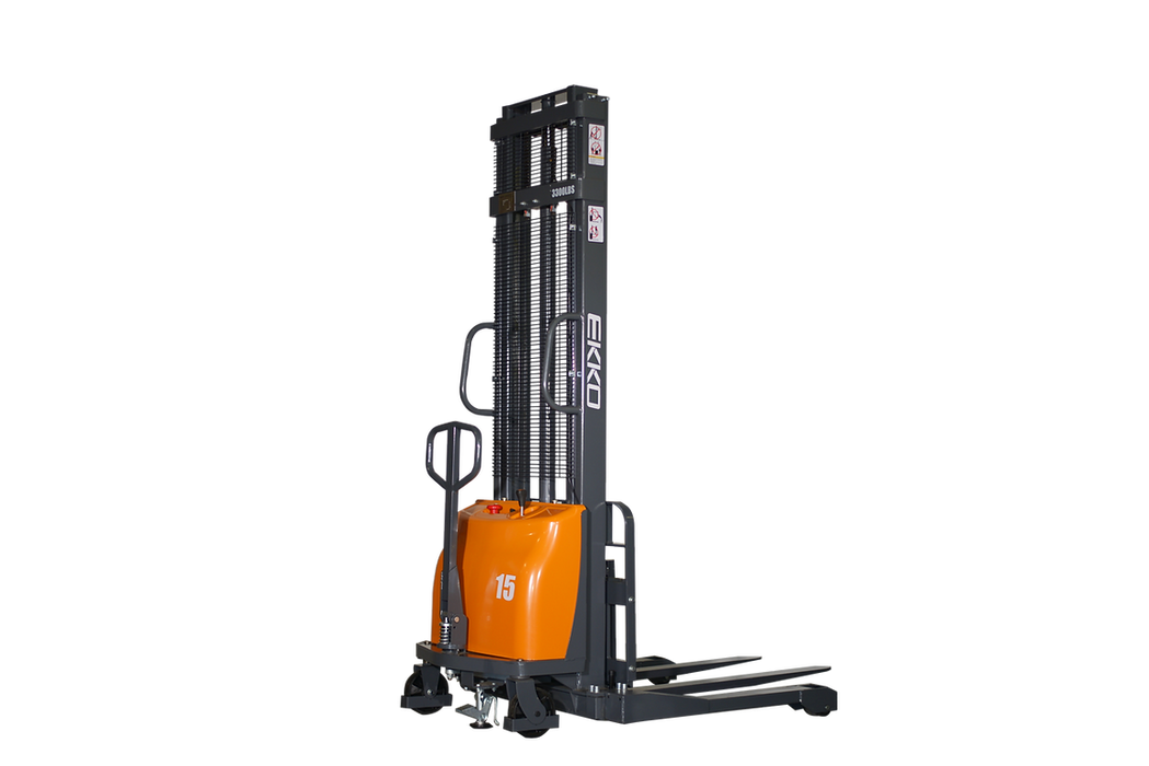 EKKO EA15A-138 | Semi-Electric Straddle Stacker | 3300 lbs Capacity | 138" Lift Height