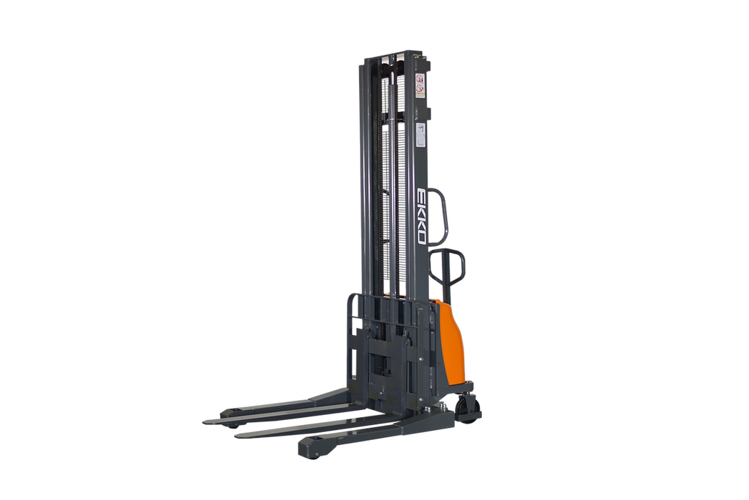 EKKO EA15A-138 | Semi-Electric Straddle Stacker | 3300 lbs Capacity | 138" Lift Height