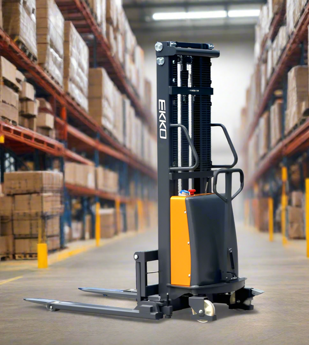 EKKO EA15B | Semi-Electric Straddle Stacker | 3300 lbs Capacity | 119.4" Lift Height