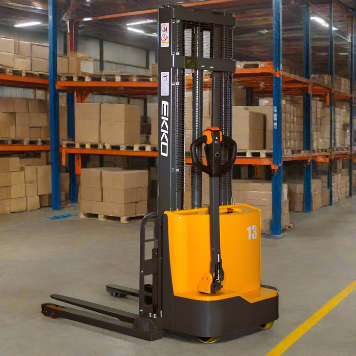 EKKO EB13C-118 | Electric Straddle Stacker | 2800 lbs Capacity | 118" Lift Height