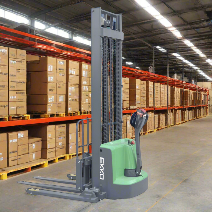EKKO EB13ES-Li | Lithium Straddle Stacker SIDE-SHIFT | 2800 lbs Capacity | 119" Lift Height