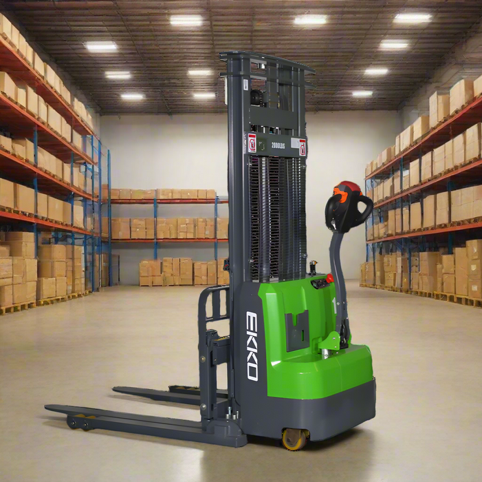 EKKO EB14C-118Li | Lithium Straddle Stacker | 3000 lbs Capacity | 118" Lift Height