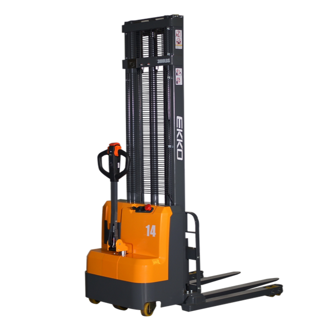 EKKO EB14C-138 | Electric Straddle Stacker | 3000 lbs Capacity | 138" Lift Height