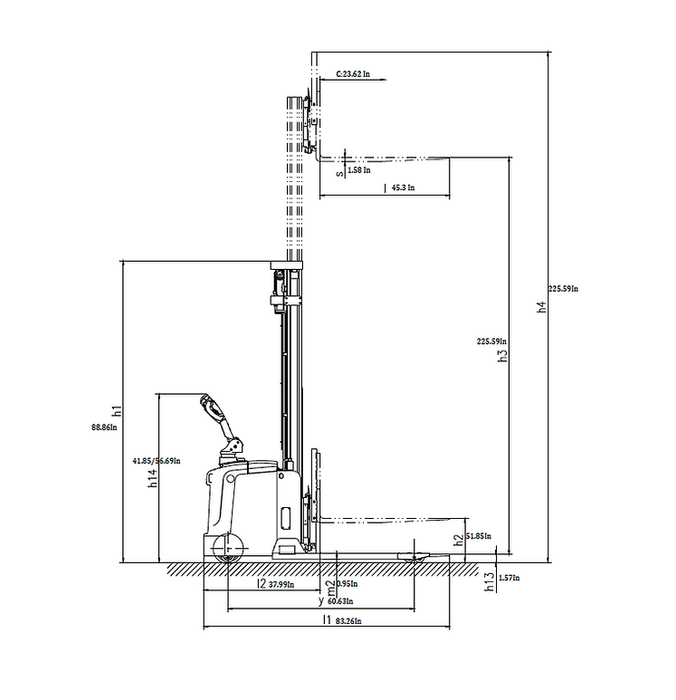 EKKO EB16EAS-189Li | Lithium Straddle Stacker SIDE-SHIFT | 4400 lbs Capacity | 189" Lift Height