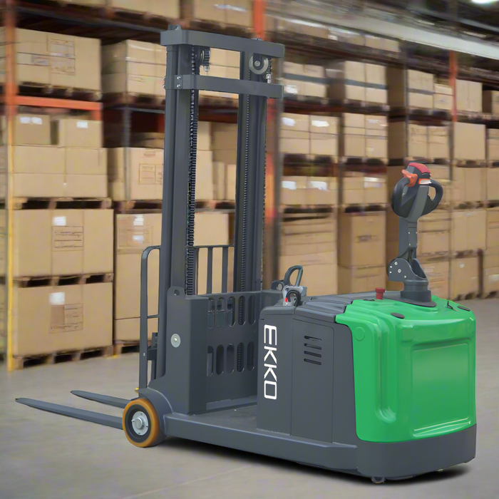 EKKO EK14-130Li | Lithium Counterbalanced Walkie Stacker | 3300 lbs Capacity | 130" Lift Height