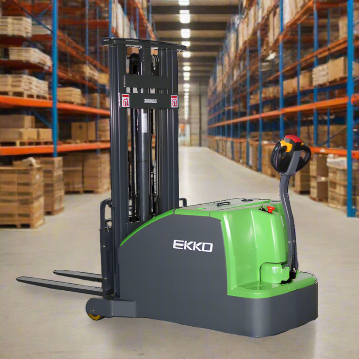 EKKO EK14CS-130Li | Lithium Counterbalanced Walkie Stacker SIDE-SHIFTING | 3000 lbs Capacity | 130" Lift Height