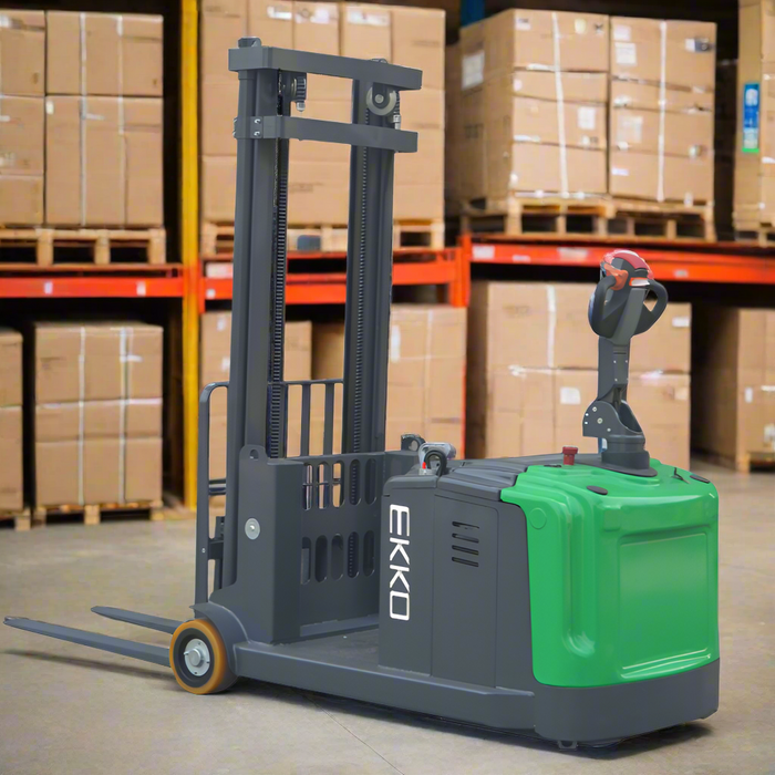 EKKO EK14S-130Li | Lithium Counterbalanced Walkie Stacker SIDE-SHIFTING | 3300 lbs Capacity | 130" Lift Height