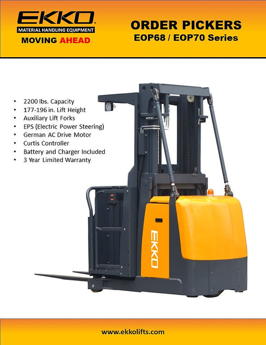 EOP68 | Electric Mid-Level Order Picker | 2200 lbs Capacity | 177" Lift Height