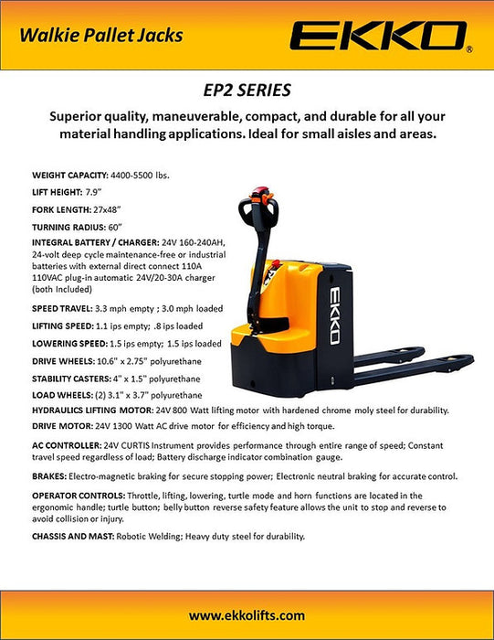 EKKO EP25E | Walkie Pallet Jack | 5500 lbs Capacity
