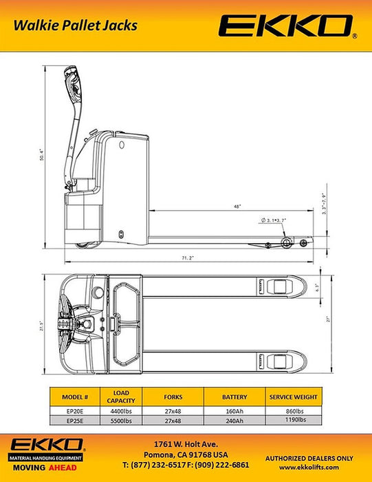 EKKO EP25E | Walkie Pallet Jack | 5500 lbs Capacity