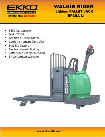 EKKO EP30A-Li | Lithium Rider Pallet Jack | 6600 lbs Capacity