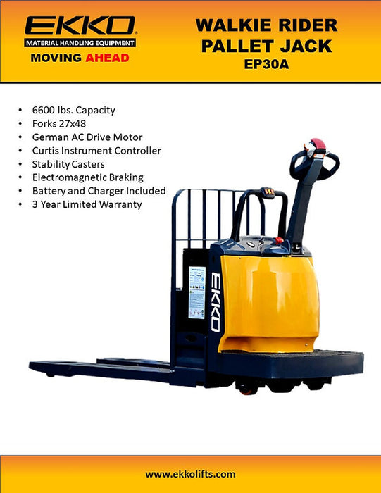 EKKO EP30A | Rider Pallet Jack | 6600 lbs Capacity