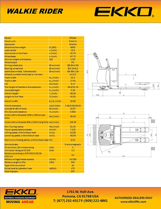 EKKO EP30A | Rider Pallet Jack | 6600 lbs Capacity