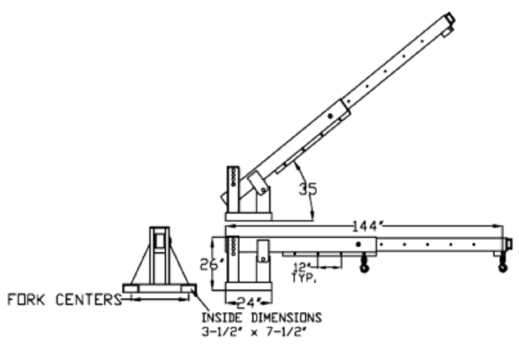 All Lift Cranes TLJP413 | 2 Ton – 4 Ton Capacity Telescoping Pivoting JIB Fork Truck Attachment