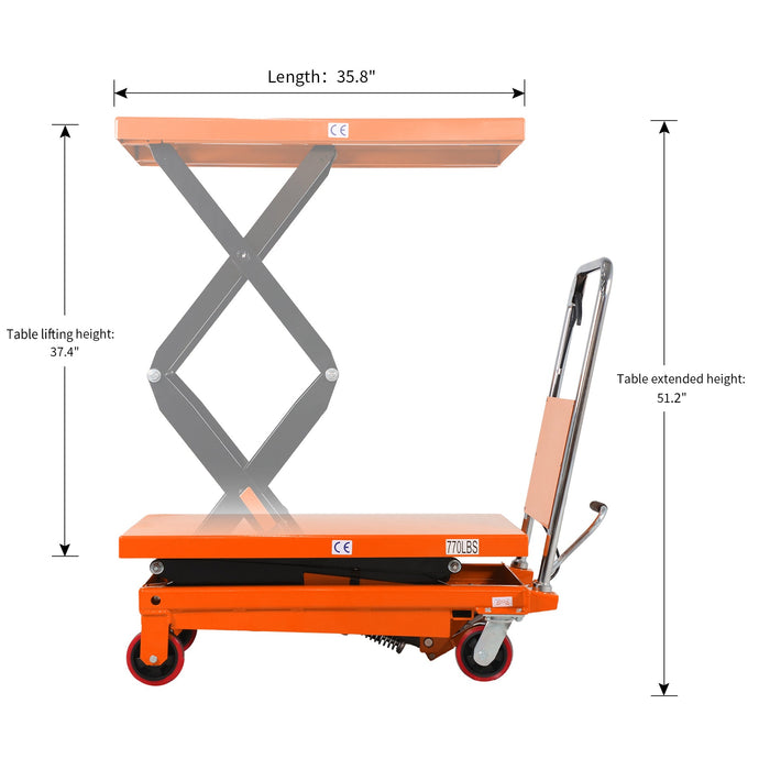 Tory Carrier T-2007 | Scissor Lift Table Cart | 770 lbs Capacity | 51" Lift Height