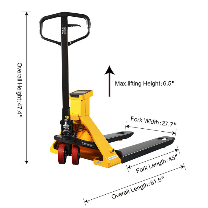Tory Carrier A-1035 | Manual Pallet Jack w/ Scale | 5500 lbs Capacity | 45"Lx27"W Forks