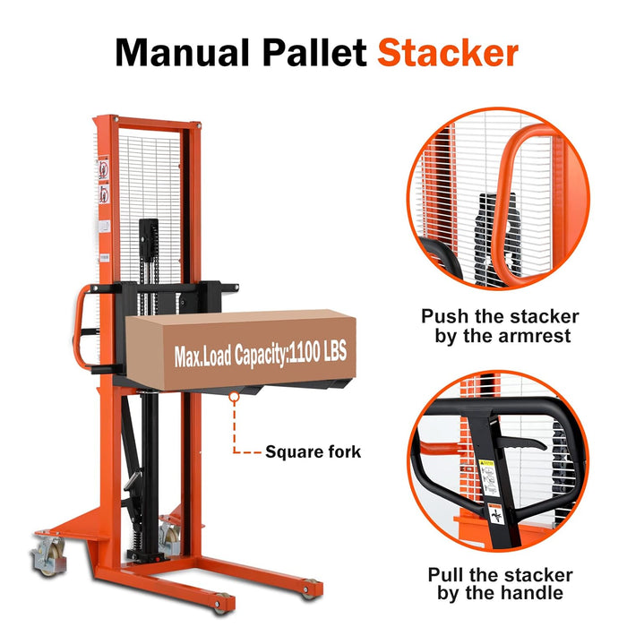 Tory Carrier T-3002 | Manual Pallet Stacker | 1100 lbs Capacity | 63" Lift Height