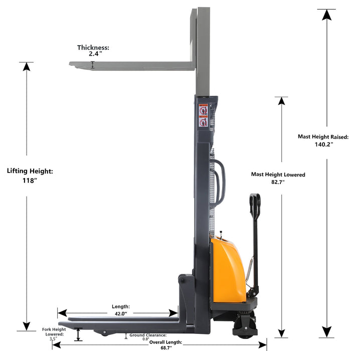 Tory Carrier A-3016 | Semi Electric Stacker | 3300 lbs Capacity | 118 " Lift Height